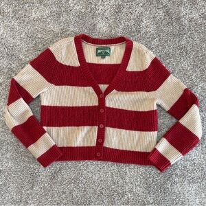 American Eagle Outfitters Red and Cream Striped Cardigan